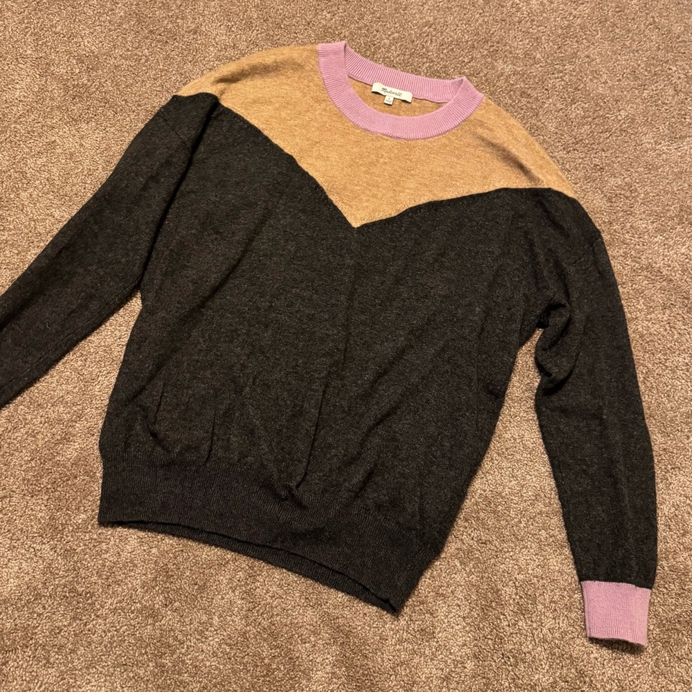 Madewell Colorblock Sweater - Black, Tan, and Purple